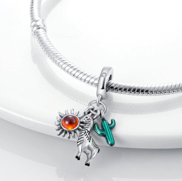Charm pendentif triple lama, cactus, soleil en argent - Korell charms