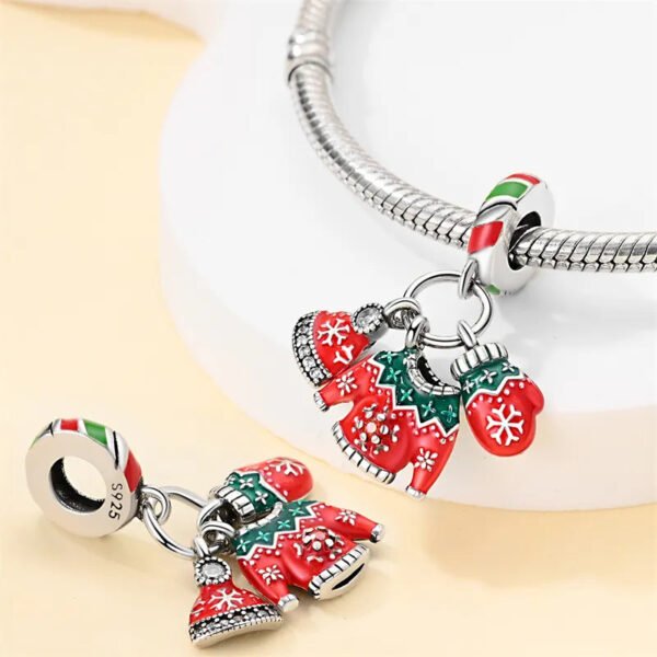 Charm pendentif triple bonnet, pull et moufle de Noël en argent - Korell charms