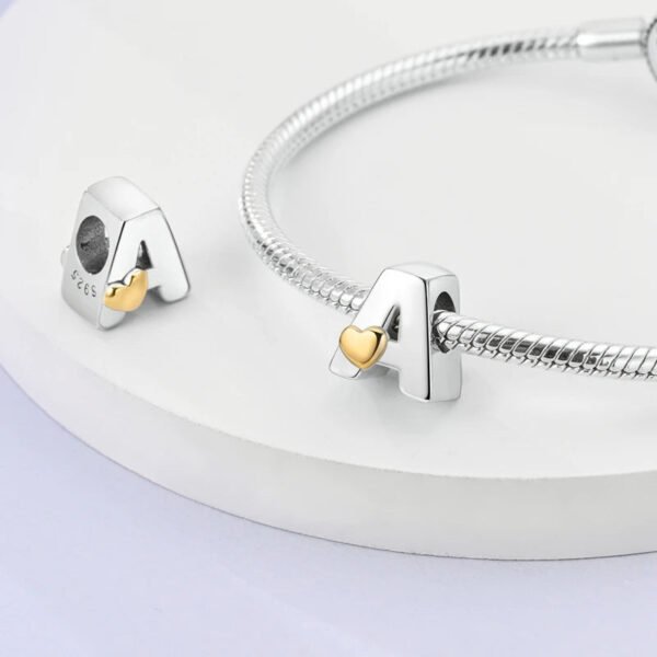 Charm alphabet lettre et cœur doré en argent - Korell charms