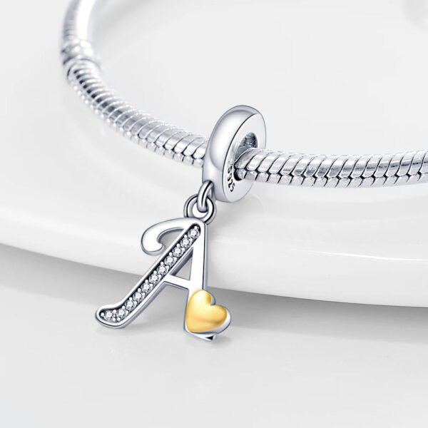 Charm pendentif alphabet lettre italique et cœur doré en argent - Korell charms