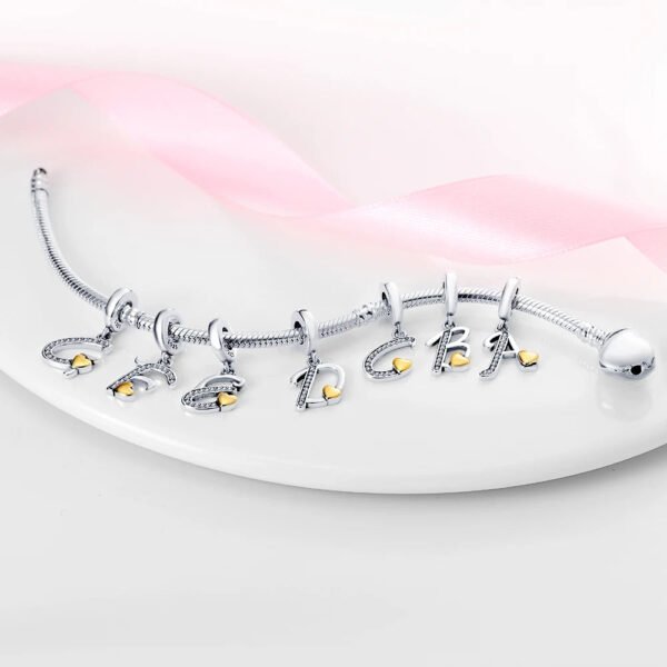 Charm pendentif alphabet lettre italique et cœur doré en argent - Korell charms