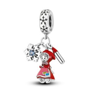 Charm pendentif triple petite fille aux allumettes et flocon en argent - Korell charms