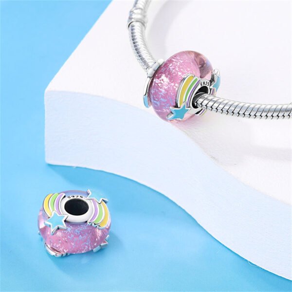 Charm séparateur Murano rose étoile filante en argent - Korell charms