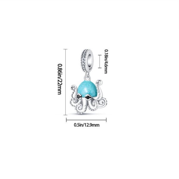 Charm pendentif pieuvre bleue en argent - lumineux - Korell charms