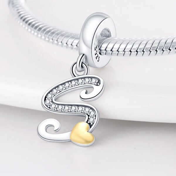 Charm pendentif alphabet lettre italique et cœur doré en argent - Korell charms