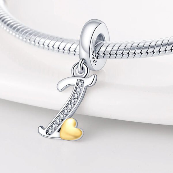 Charm pendentif alphabet lettre italique et cœur doré en argent - Korell charms