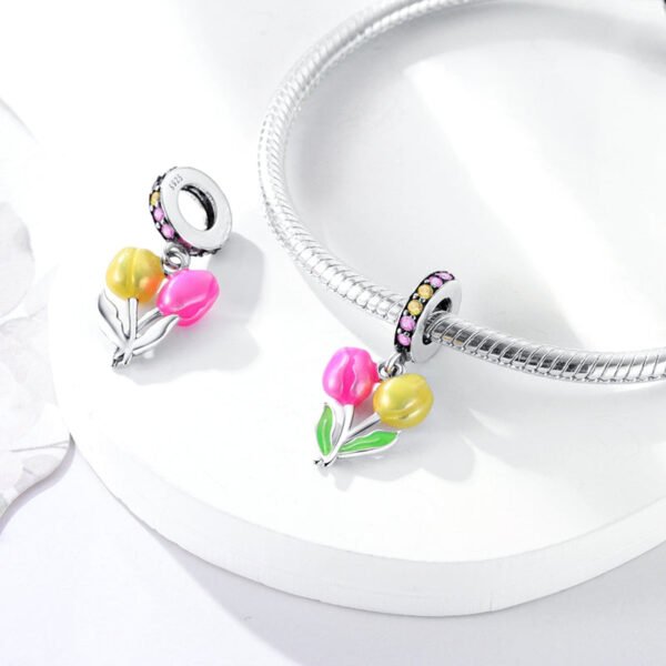 Charm pendentif tulipes jaunes et roses en argent - Korell charms