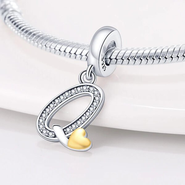 Charm pendentif alphabet lettre italique et cœur doré en argent - Korell charms