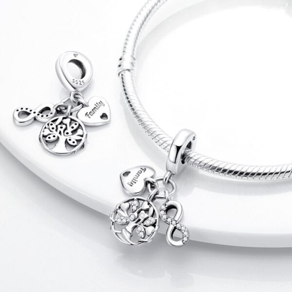 Charm pendentif triple arbre de vie, cœur famille et signe infini en argent - Korell charms