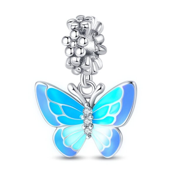 Charm pendentif papillon bleu en argent - lumineux - Korell charms