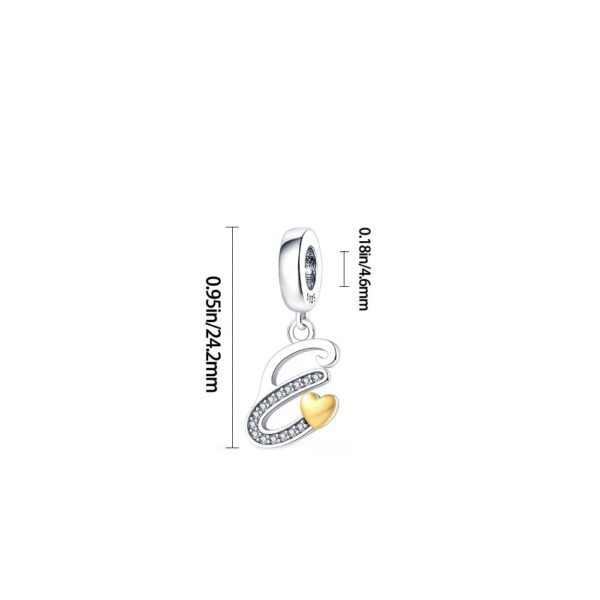 Charm pendentif alphabet lettre italique et cœur doré en argent - Korell charms