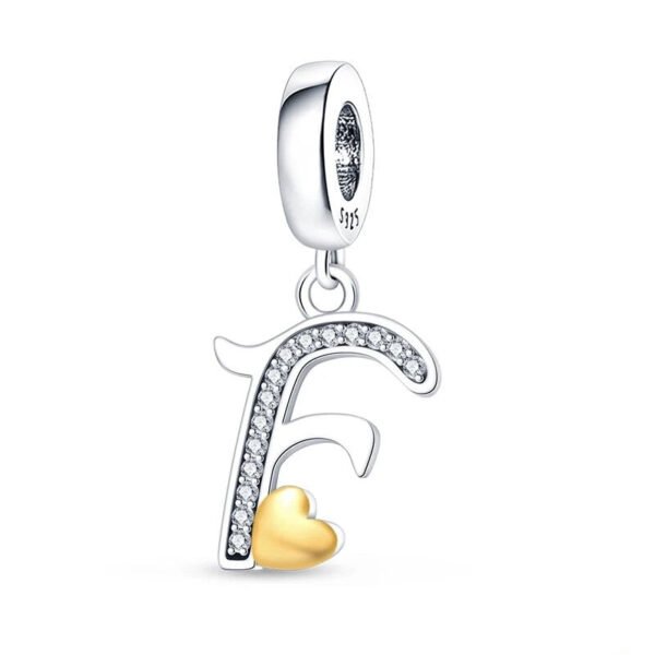 Charm pendentif alphabet lettre italique et cœur doré en argent Lettre F - Korell charms