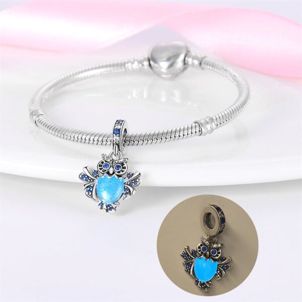 Charm pendentif hibou bleu en argent - lumineux - Korell charms