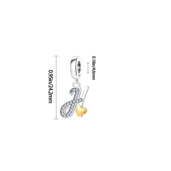 Charm pendentif alphabet lettre italique et cœur doré en argent - Korell charms