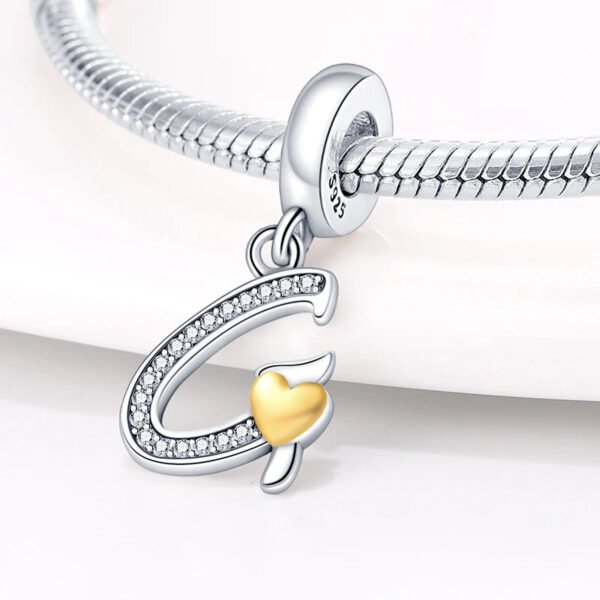 Charm pendentif alphabet lettre italique et cœur doré en argent - Korell charms