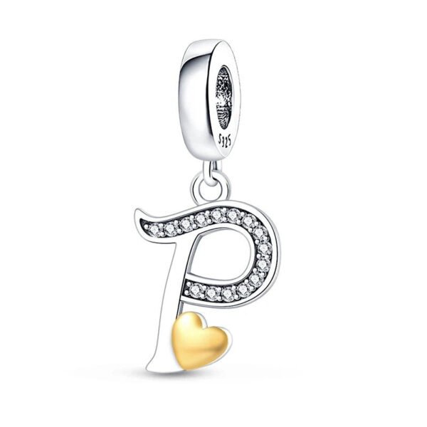 Charm pendentif alphabet lettre italique et cœur doré en argent Lettre P - Korell charms