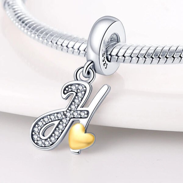Charm pendentif alphabet lettre italique et cœur doré en argent - Korell charms