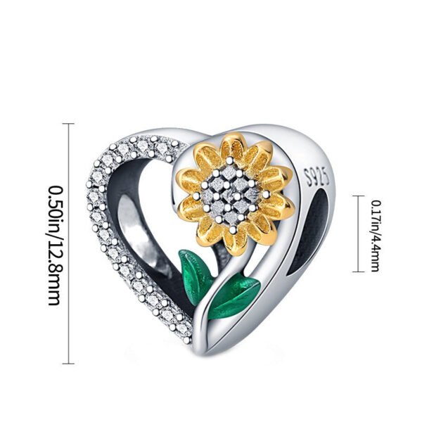 Charm cœur fleur tournesol en argent - Korell charms