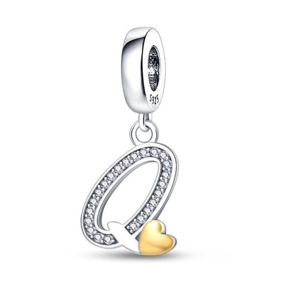 Charm pendentif alphabet lettre italique et cœur doré en argent Lettre Q - Korell charms