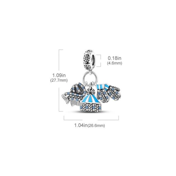 Charm pendentif triple écharpe, bonnet et moufles bleus en argent - Korell charms