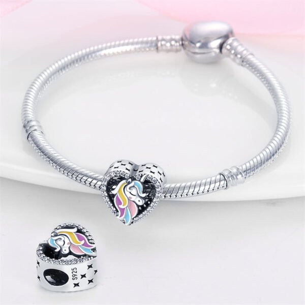Charm cœur tête de licorne en argent - Korell charms