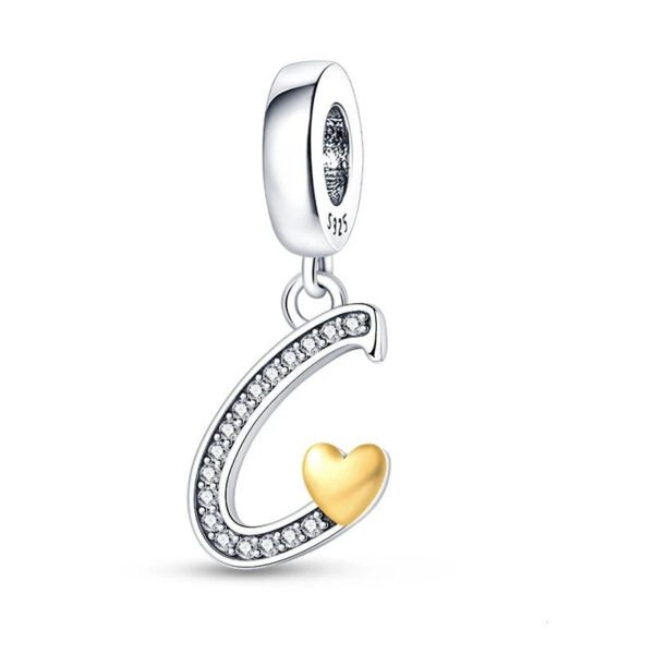 Charm pendentif alphabet lettre italique et cœur doré en argent Lettre C - Korell charms