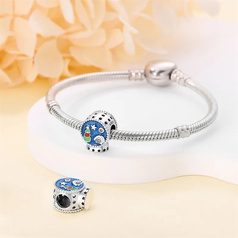 Charm boule à neige, chalet et sapin en argent - Korell charms