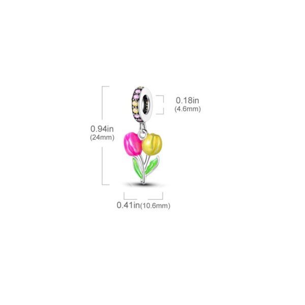 Charm pendentif tulipes jaunes et roses en argent - Korell charms