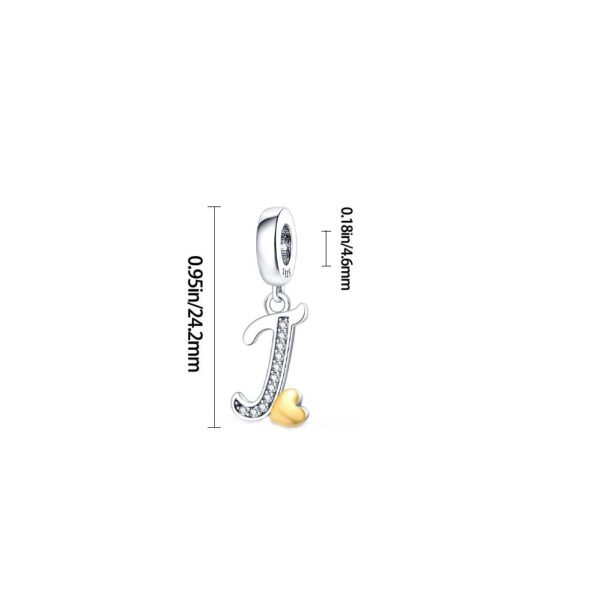 Charm pendentif alphabet lettre italique et cœur doré en argent - Korell charms