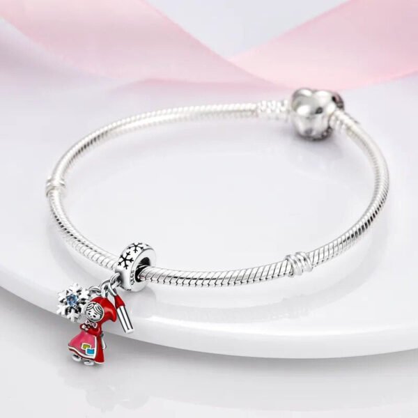 Charm pendentif triple petite fille aux allumettes et flocon en argent - Korell charms