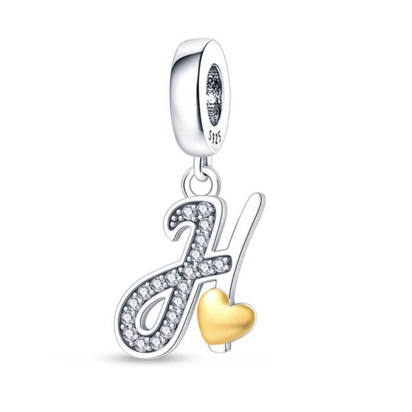 Charm pendentif alphabet lettre italique et cœur doré en argent Lettre H - Korell charms