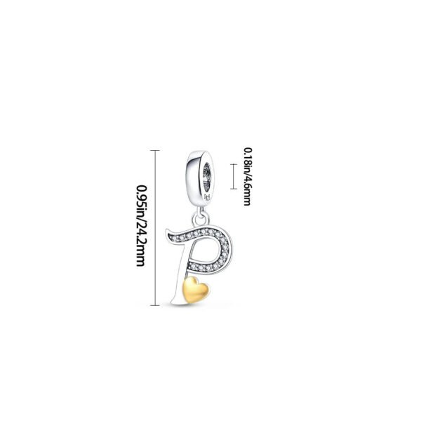 Charm pendentif alphabet lettre italique et cœur doré en argent - Korell charms