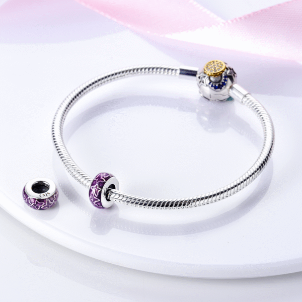 Charm séparateur violet papillons en argent - Korell charms