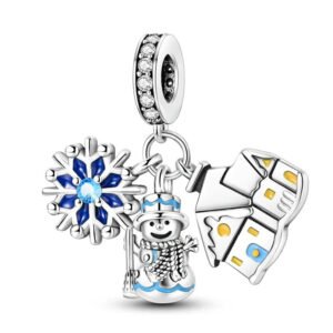 Charm pendentif triple flocon, bonhomme de neige et chalet enneigé en argent Default Title - Korell charms
