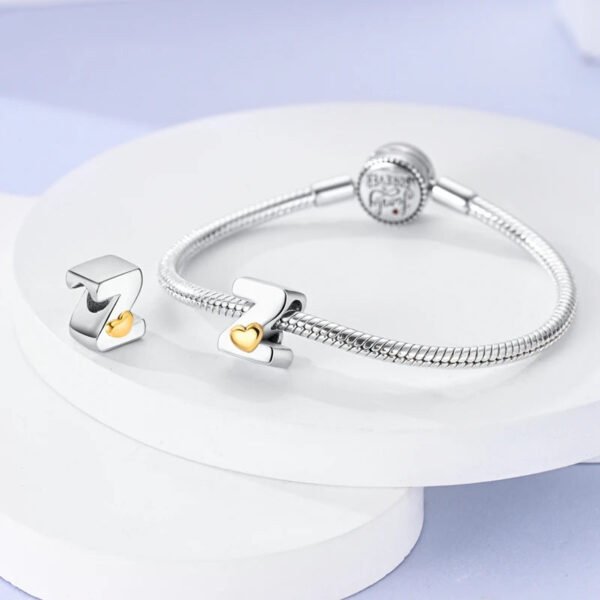 Charm alphabet lettre et cœur doré en argent - Korell charms