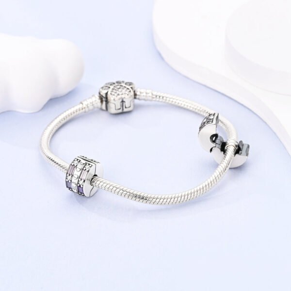 Charm séparateur à clip cœurs et cristaux roses et violets en argent - Korell charms