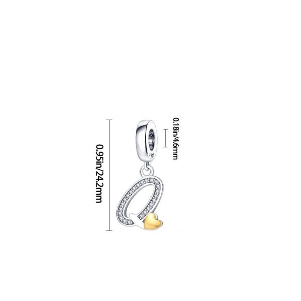 Charm pendentif alphabet lettre italique et cœur doré en argent - Korell charms