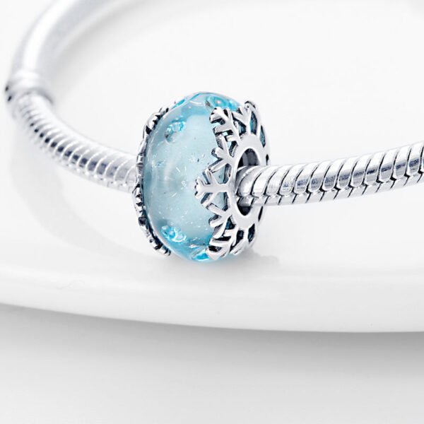 Charm séparateur Murano bleu flocons de neige en argent - Korell charms