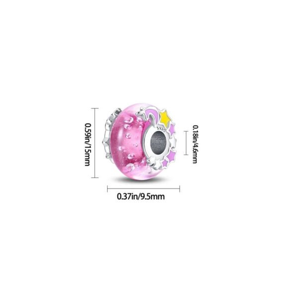 Charm séparateur Murano rose licorne et étoiles en argent - Korell charms