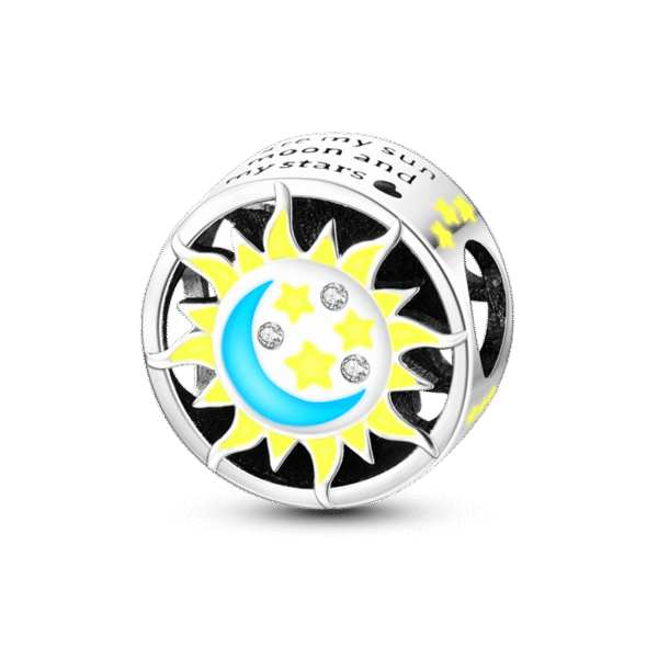 Charm rond soleil, étoiles et lune en argent - lumineux - Korell charms