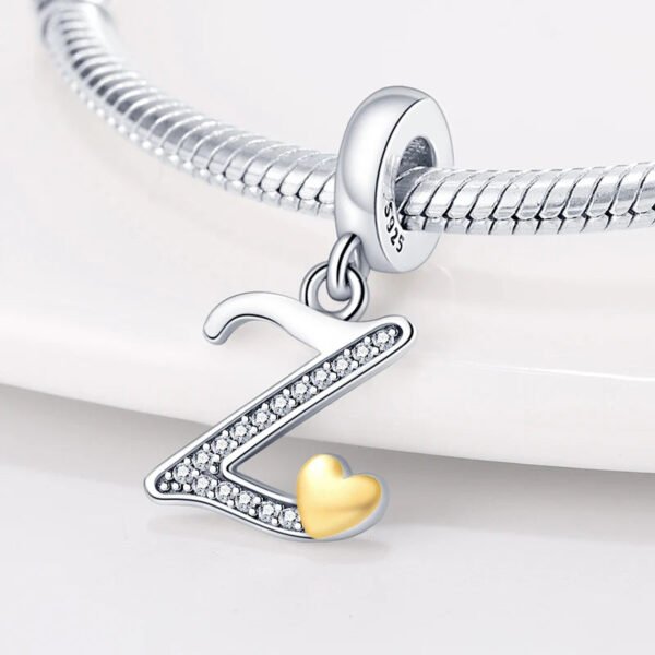 Charm pendentif alphabet lettre italique et cœur doré en argent - Korell charms