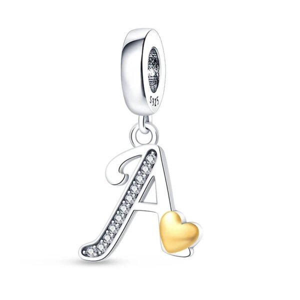 Charm pendentif alphabet lettre italique et cœur doré en argent Lettre A - Korell charms