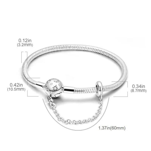 Bracelet pour charms boule lunes et étoiles avec chaîne de sécurité intégrée en argent - Korell charms