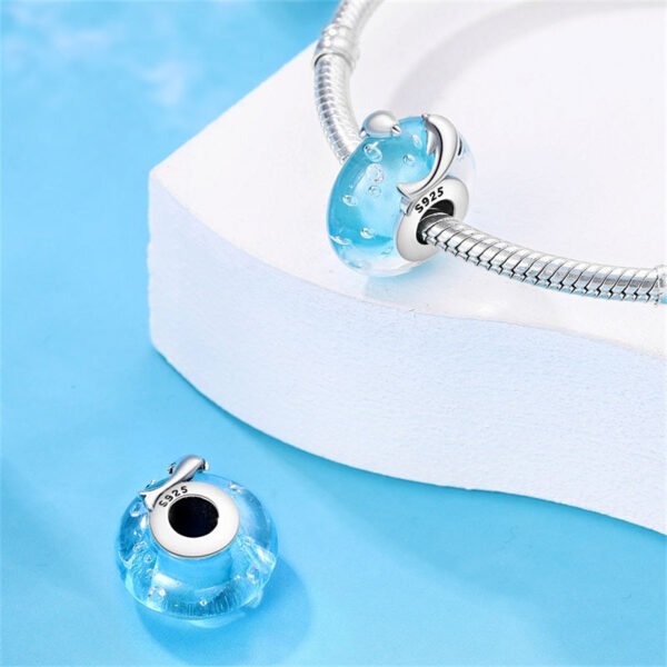 Charm séparateur Murano bleu poissons en argent - Korell charms