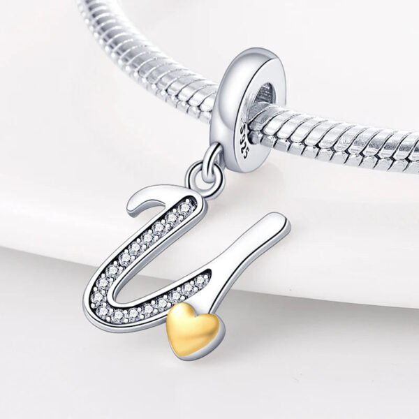 Charm pendentif alphabet lettre italique et cœur doré en argent - Korell charms