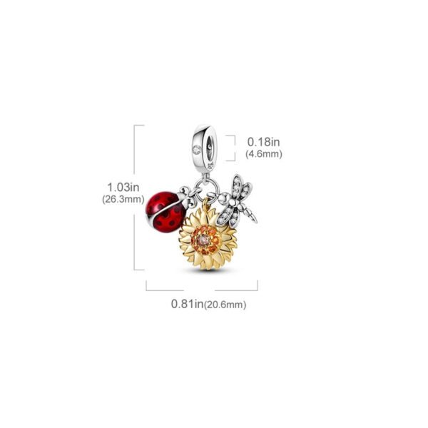 Charm pendentif triple coccinelle tournesol libellule en argent - Korell charms