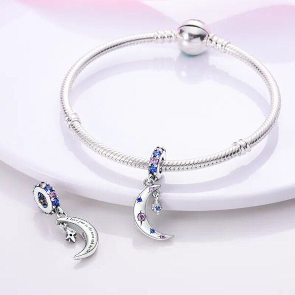 Charm pendentif lune et étoile à cristaux en argent - Korell charms