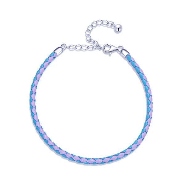 Bracelet Prestige en cuir tressé réglable en argent plaqué platine Bleu et Rose - Korell charms