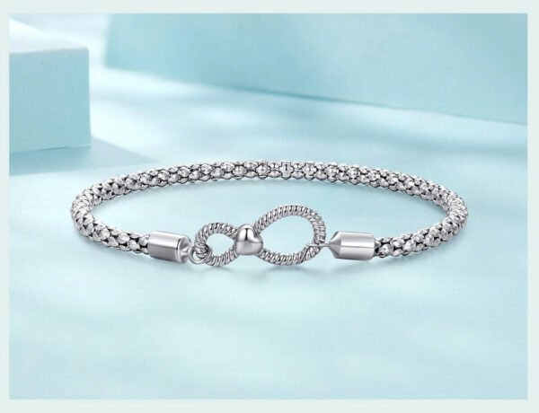 Bracelet Prestige Signe Infini en maille cloutée en argent plaqué platine - Korell charms