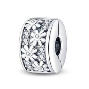 Charm séparateur à clip petites fleurs en argent